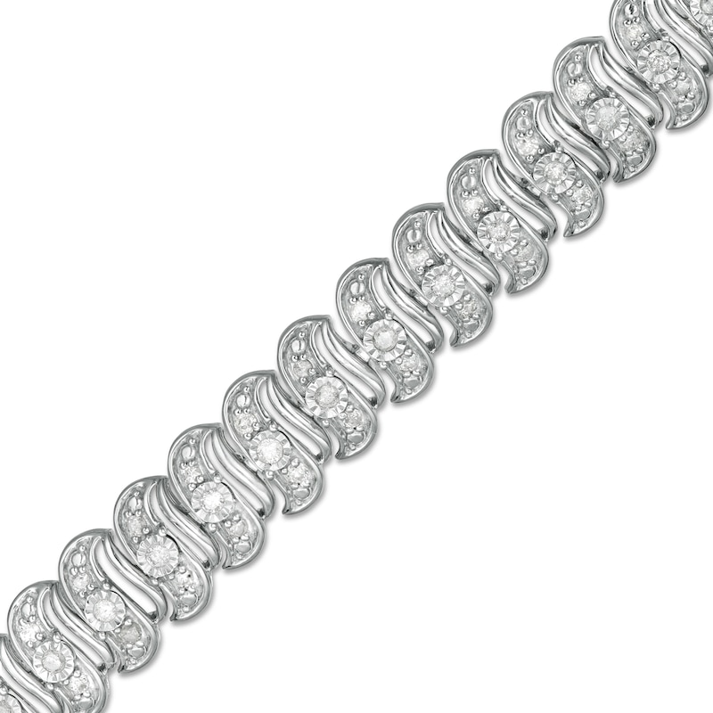 1 CT. T.W. Diamond Cascading Tennis-Style "S" Bracelet in Sterling Silver - 7.25"