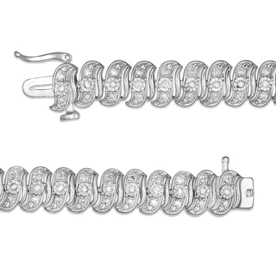 1 CT. T.w. Diamond Cascading Tennis-Style "S" Bracelet in Sterling Silver - 7.25"