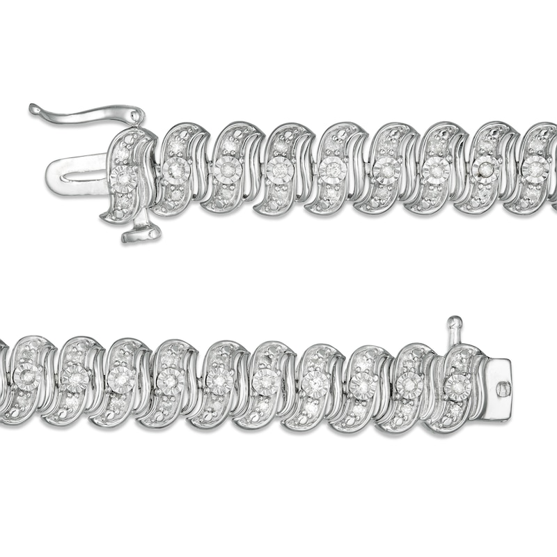 Main Image 2 of 1 CT. T.W. Diamond Cascading Tennis-Style "S" Bracelet in Sterling Silver - 7.25"