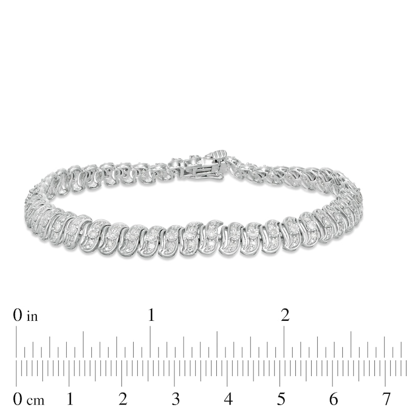 Main Image 3 of 1 CT. T.W. Diamond Cascading Tennis-Style "S" Bracelet in Sterling Silver - 7.25"