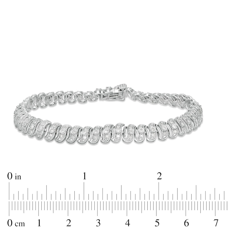 1 CT. T.W. Diamond Cascading Tennis-Style "S" Bracelet in Sterling Silver - 7.25"