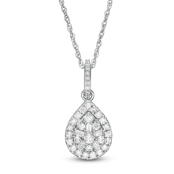 1/2 CT. T.w. Pear-Shaped Multi-Diamond Frame Pendant in 10K White Gold