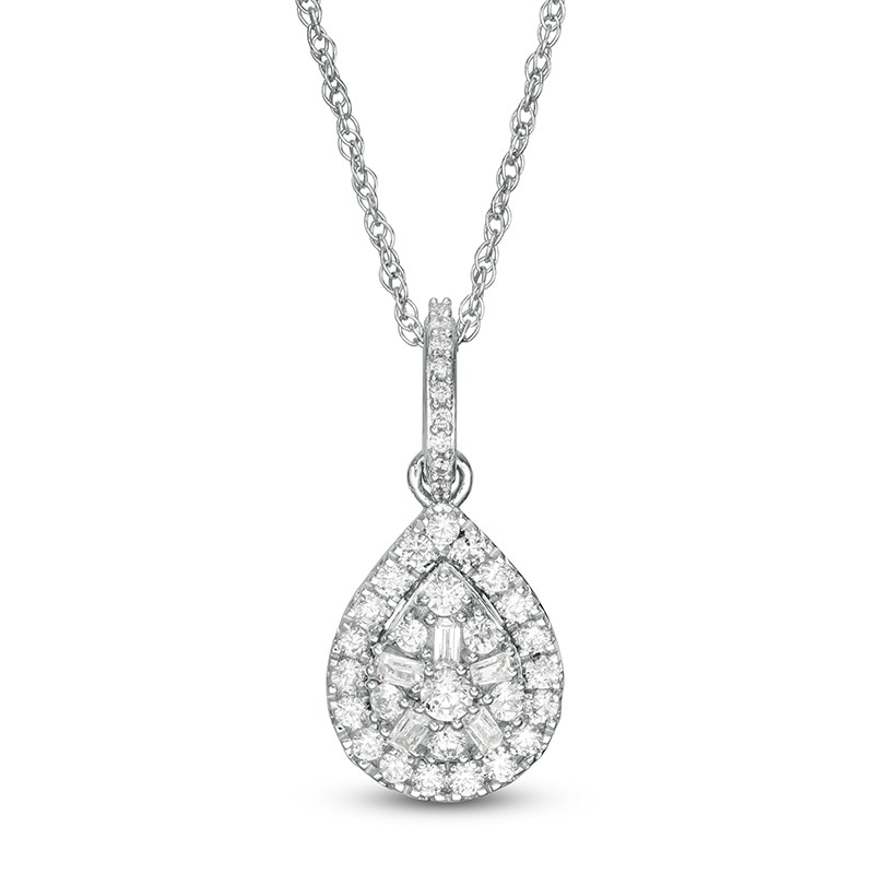 Main Image 1 of 1/2 CT. T.W. Pear-Shaped Multi-Diamond Frame Pendant in 10K White Gold