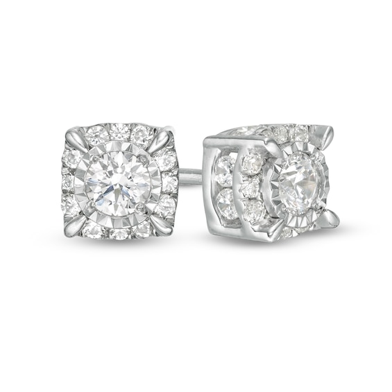 1 CT. T.w. Diamond Cushion Frame Stud Earrings in 10K White Gold