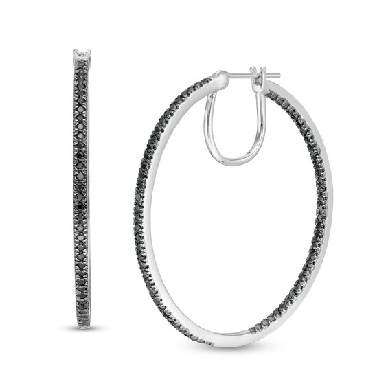 1 CT. T.w. Black Diamond Inside-Out Hoop Earrings in Sterling Silver