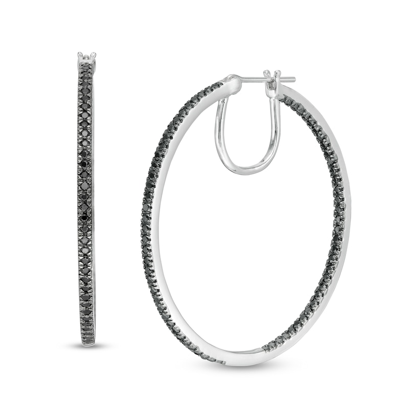 Main Image 1 of 1 CT. T.W. Black Diamond Inside-Out Hoop Earrings in Sterling Silver