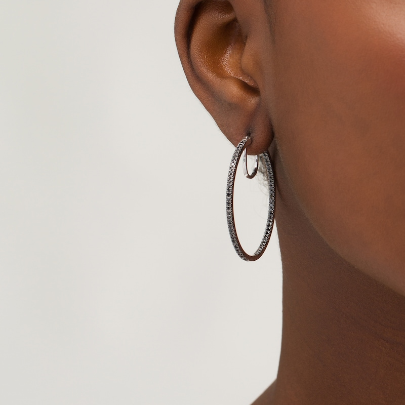 Main Image 2 of 1 CT. T.W. Black Diamond Inside-Out Hoop Earrings in Sterling Silver