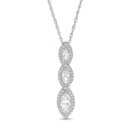 Marquise Lab-Created White Sapphire Frame Linear Three Stone Pendant in Sterling Silver