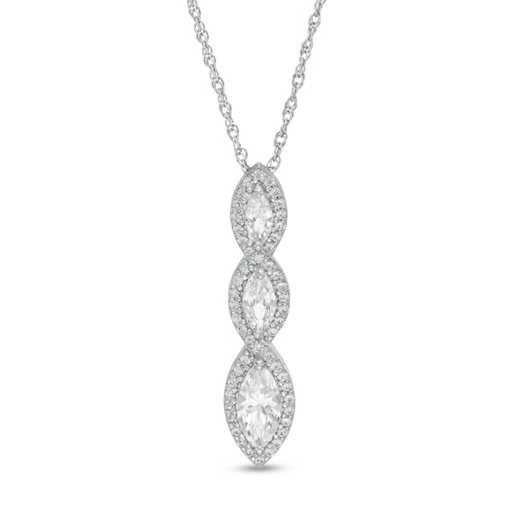 Marquise Lab-Created White Sapphire Frame Linear Three Stone Pendant in Sterling Silver