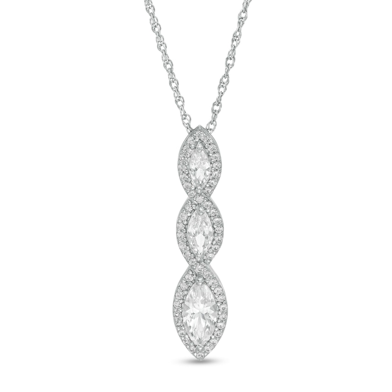 Main Image 1 of Marquise Lab-Created White Sapphire Frame Linear Three Stone Pendant in Sterling Silver