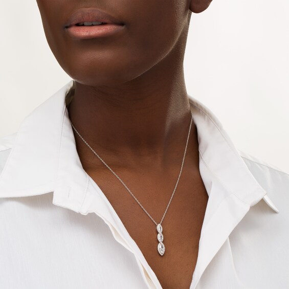 Marquise Lab-Created White Sapphire Frame Linear Three Stone Pendant in Sterling Silver