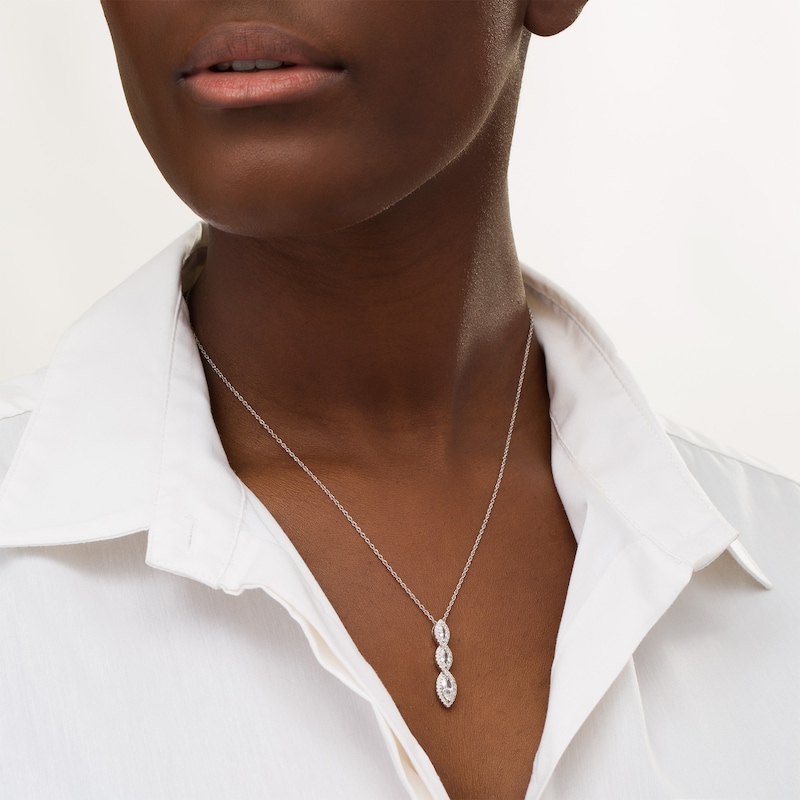 Main Image 2 of Marquise Lab-Created White Sapphire Frame Linear Three Stone Pendant in Sterling Silver