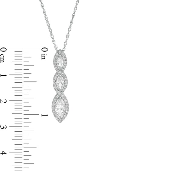 Marquise Lab-Created White Sapphire Frame Linear Three Stone Pendant in Sterling Silver