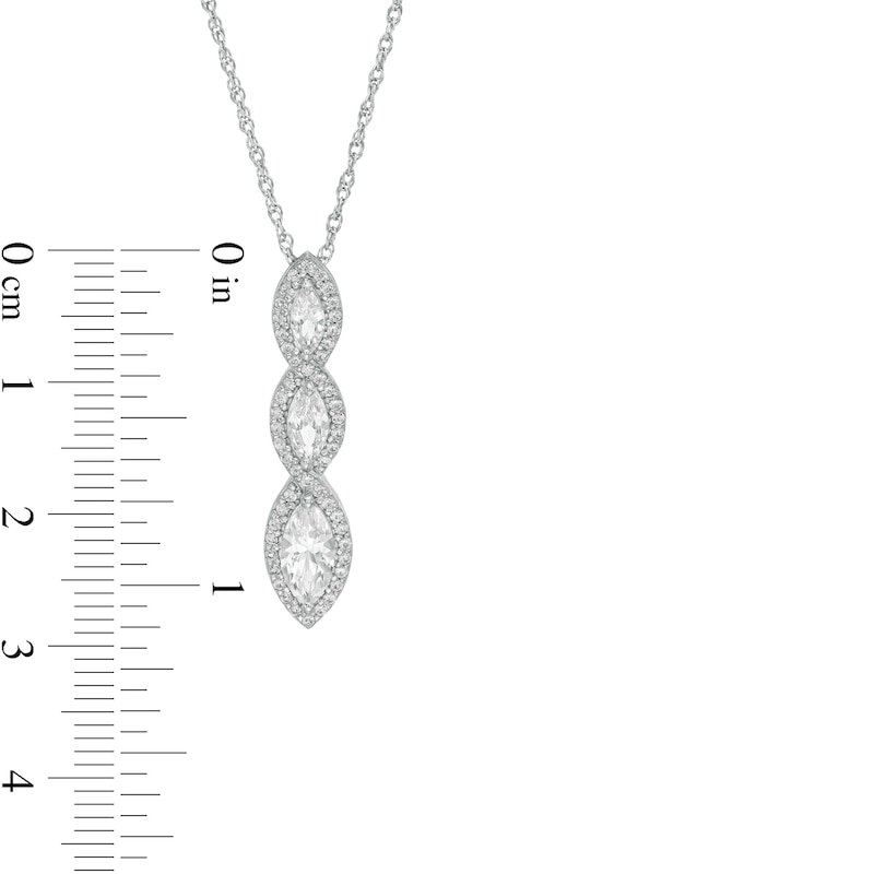 Main Image 3 of Marquise Lab-Created White Sapphire Frame Linear Three Stone Pendant in Sterling Silver