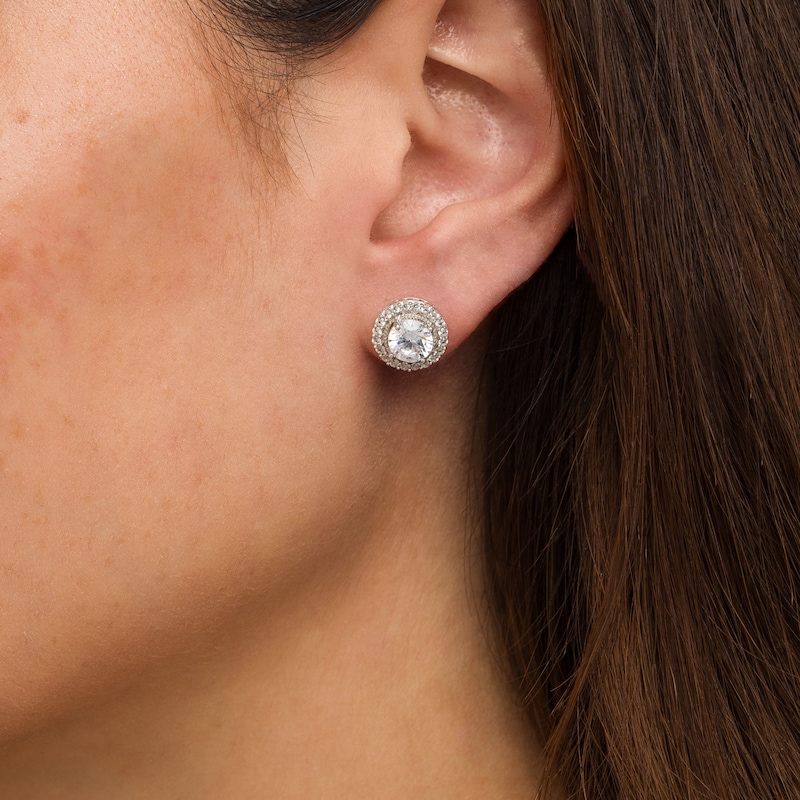 Main Image 2 of White Lab-Created Sapphire Frame Vintage-Style Stud Earrings in Sterling Silver