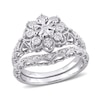 1/10 CT. T.W. Diamond Flower Frame Vintage-Style Bridal Set in Sterling Silver