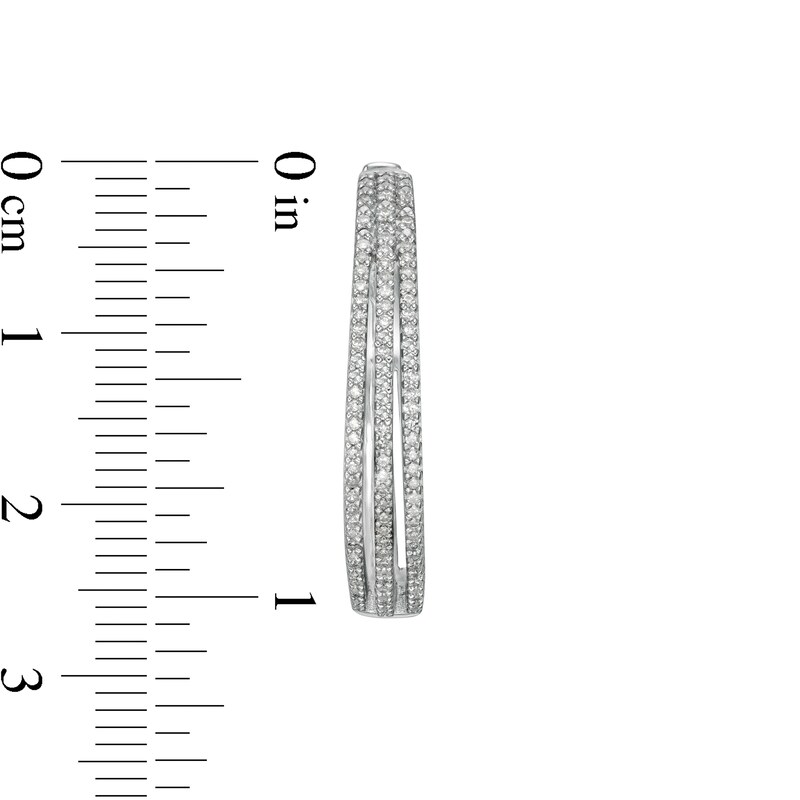 Main Image 2 of 1/2 CT. T.W. Diamond Split Triple Row Hoop Earrings in Sterling Silver