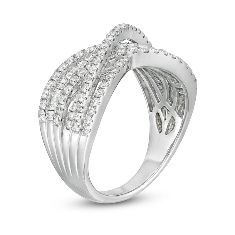 Main Image 3 of 1 CT. T.W. Diamond Multi-Row Layered Criss-Cross Ring in 10K White Gold