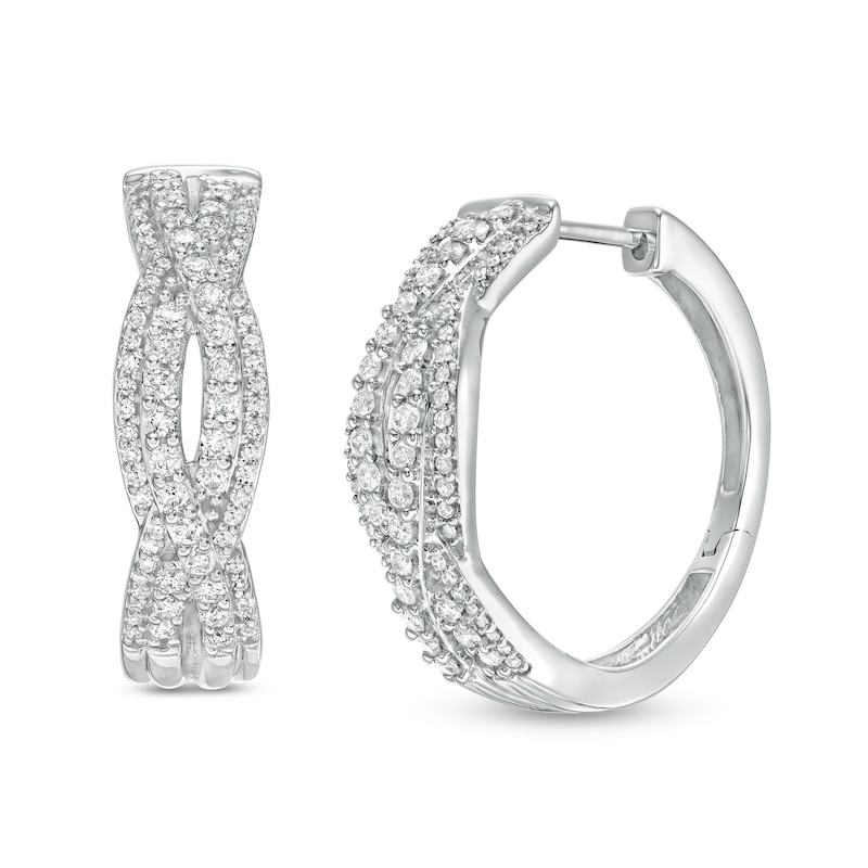 Main Image 1 of 1 CT. T.W. Diamond Loose Braid Hoop Earrings in 10K White Gold