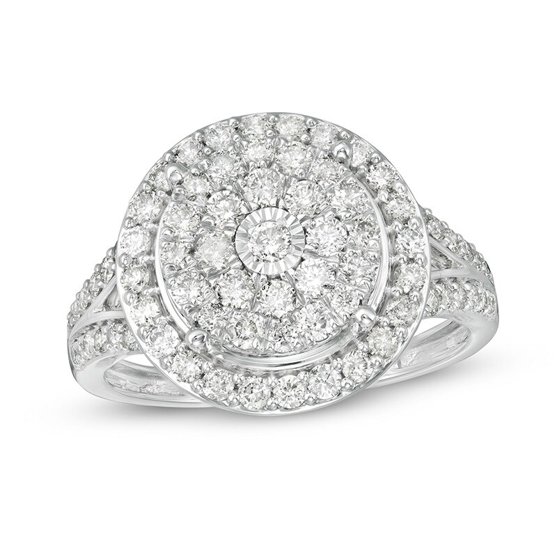 Main Image 1 of 1 CT. T.W. Multi-Diamond Frame Split Shank Ring in 10K White Gold