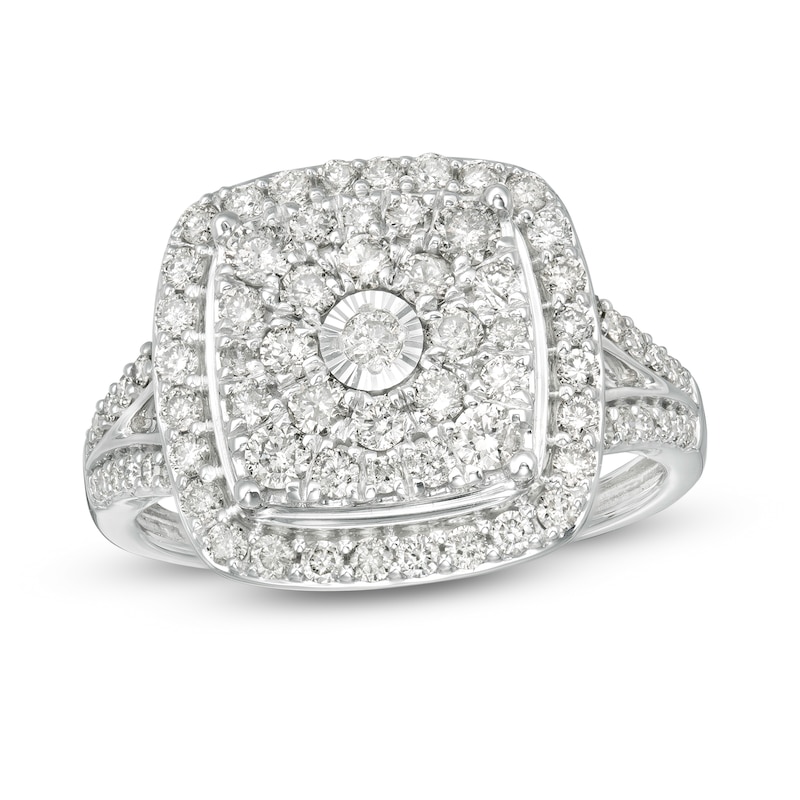 Main Image 1 of 1 CT. T.W. Composite Diamond Cushion Frame Split Shank Ring in 10K White Gold