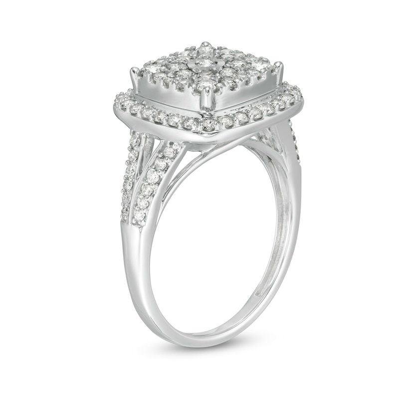 Main Image 2 of 1 CT. T.W. Composite Diamond Cushion Frame Split Shank Ring in 10K White Gold