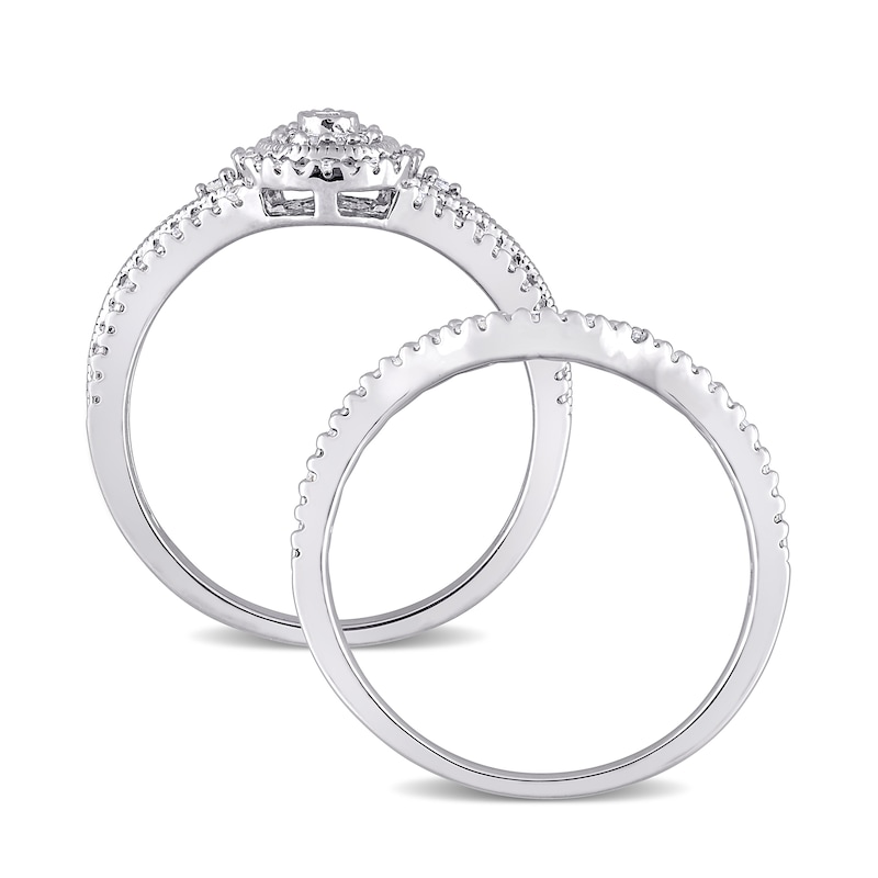 1/4 CT. T.W. Composite Pear Diamond Frame Vintage-Style Bridal Set in Sterling Silver