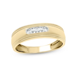 1/5 CT. T.W. Diamond Three Stone Milgrain Wedding Band in 10K Gold