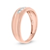 Thumbnail Image 2 of 1/5 CT. T.W. Diamond Three Stone Milgrain Wedding Band in 10K Rose Gold