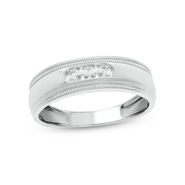 1/5 CT. T.W. Diamond Three Stone Milgrain Wedding Band in 14K White Gold