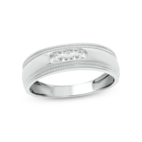 1/5 CT. T.w. Diamond Three Stone Milgrain Wedding Band in 14K White Gold