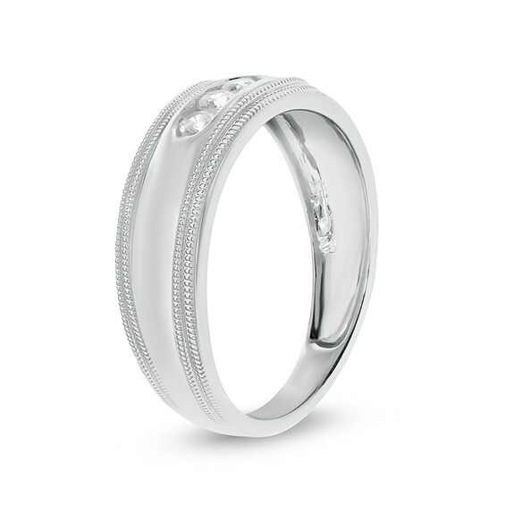 1/5 CT. T.w. Diamond Three Stone Milgrain Wedding Band in 14K White Gold