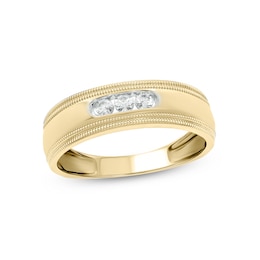 1/5 CT. T.W. Diamond Three Stone Milgrain Wedding Band in 14K Gold