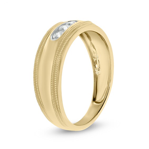 1/5 CT. T.w. Diamond Three Stone Milgrain Wedding Band in 14K Gold