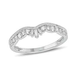 1/4 CT. T.W. Baguette and Round Diamond Vintage-Style Contour Wedding Band in 10K White Gold