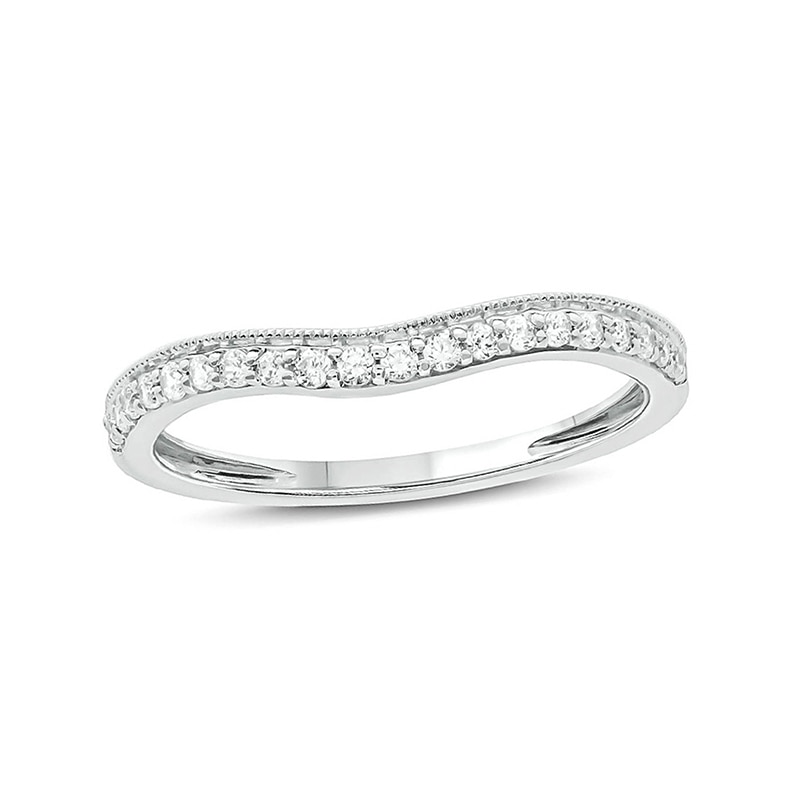 Main Image 1 of 1/5 CT. T.W. Diamond Vintage-Style Contour Wedding Band in 10K White Gold