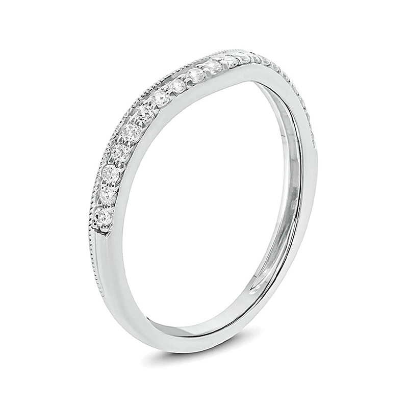 Main Image 2 of 1/5 CT. T.W. Diamond Vintage-Style Contour Wedding Band in 10K White Gold