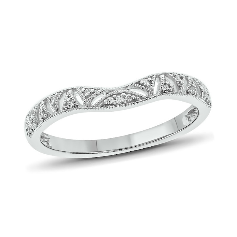 Diamond Accent Vintage-Style Contour Wedding Band in Sterling Silver