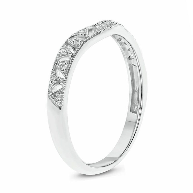 Diamond Accent Vintage-Style Contour Wedding Band in Sterling Silver