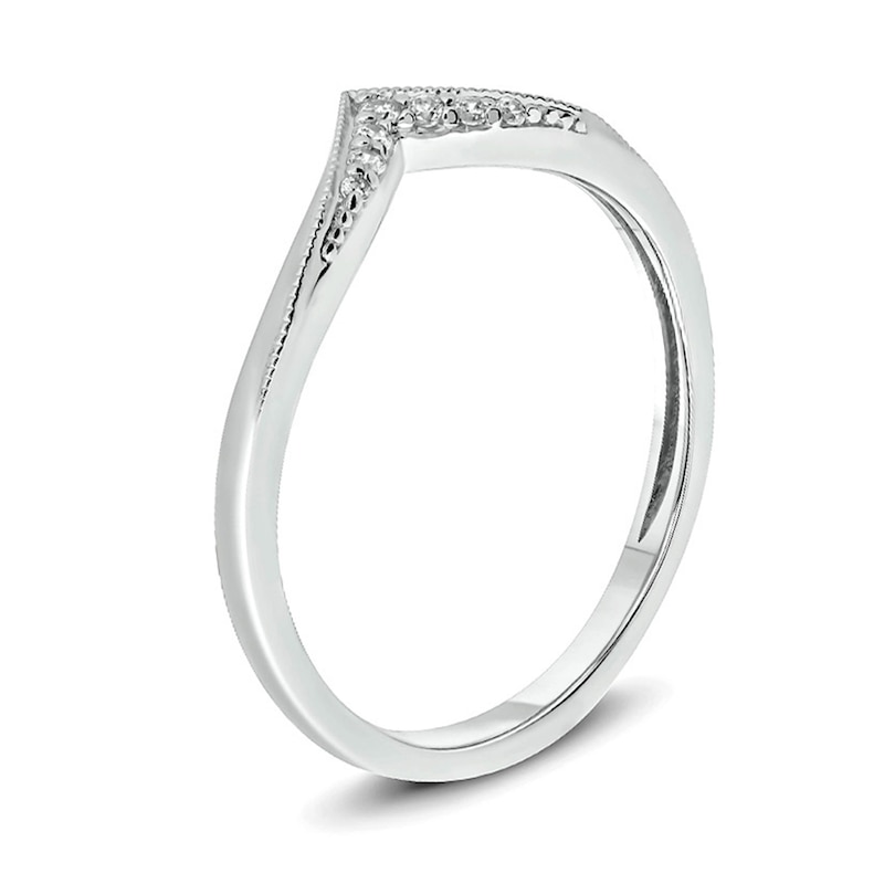 Main Image 2 of 1/20 CT. T.W. Diamond Vintage-Style Chevron Wedding Band in Sterling Silver