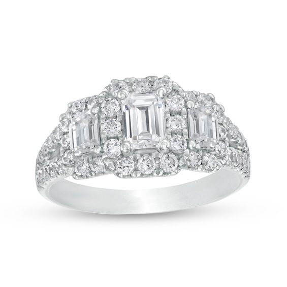 2 CT. T.w. Certified Emerald-Cut Diamond Past Present Future® Split Shank Engagement Ring in 14K White Gold (I/Si2)