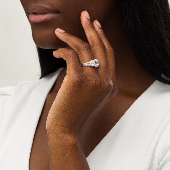 2 CT. T.w. Certified Emerald-Cut Diamond Past Present FutureÂ® Split Shank Engagement Ring in 14K White Gold (I/Si2)