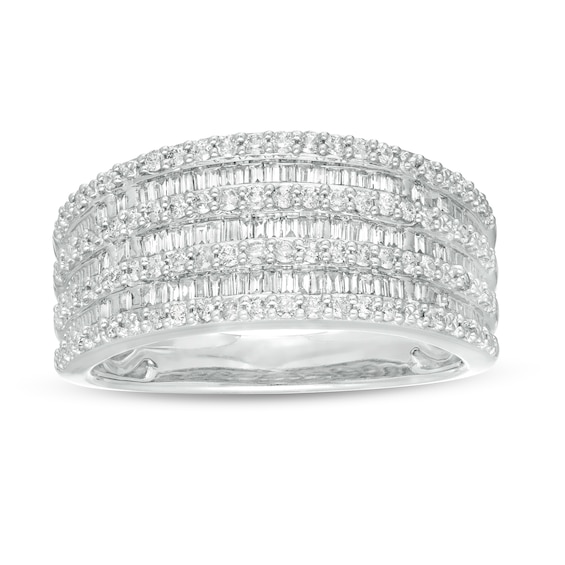 1/2 CT. T.w. Baguette and Round Diamond Alternating Multi-Row Ring in 10K White Gold