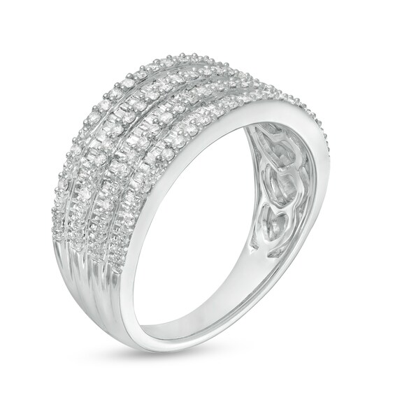 1/2 CT. T.w. Baguette and Round Diamond Alternating Multi-Row Ring in 10K White Gold
