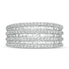 Thumbnail Image 4 of 1/2 CT. T.W. Baguette and Round Diamond Alternating Multi-Row Ring in 10K White Gold