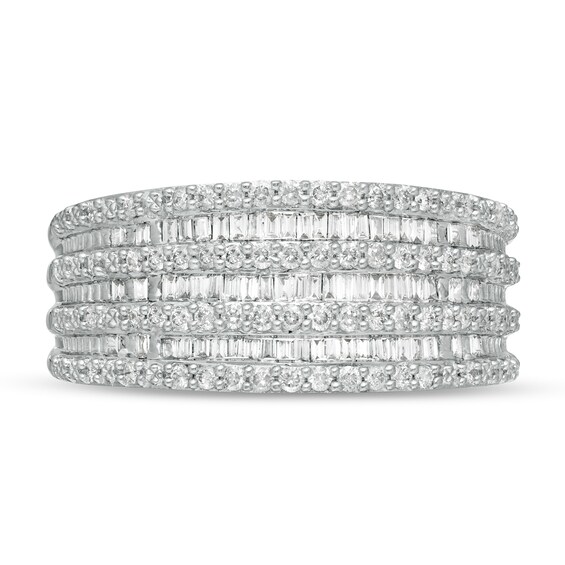 1/2 CT. T.w. Baguette and Round Diamond Alternating Multi-Row Ring in 10K White Gold