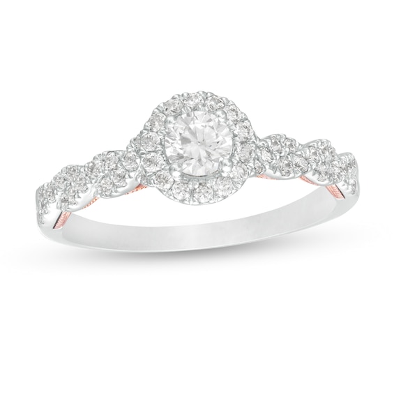 3/4 CT. T.w. GIA-Graded Diamond Frame Vintage-Style Engagement Ring in 14K Two-Tone Gold (I/Si2)