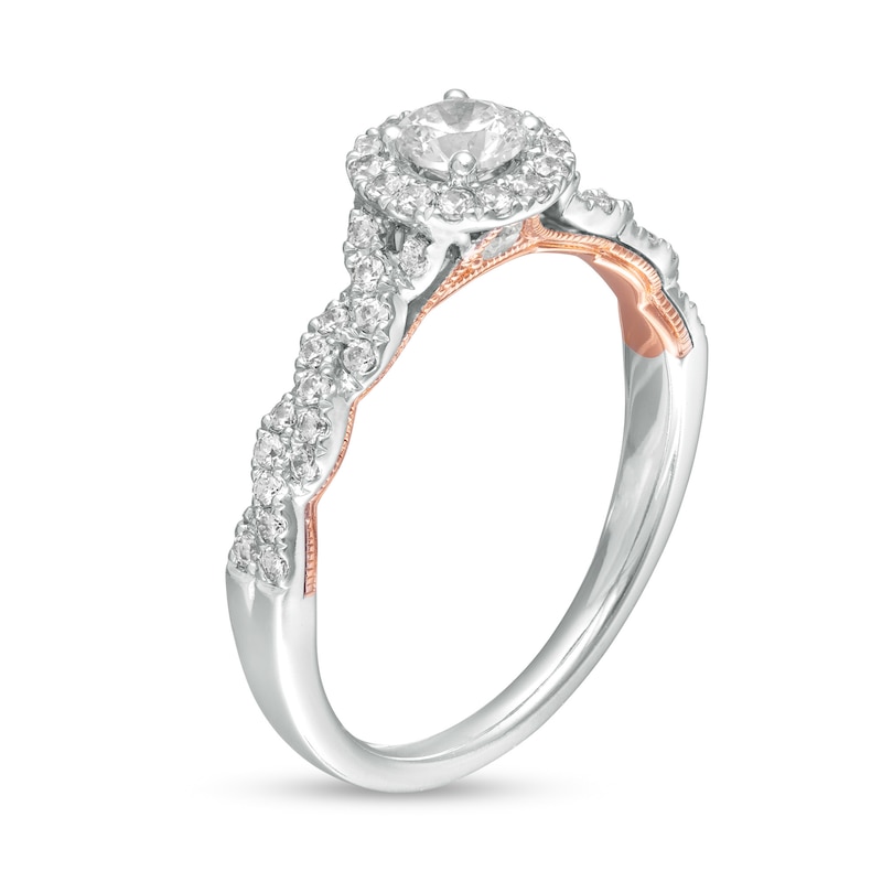 Main Image 3 of 3/4 CT. T.W. GIA-Graded Diamond Frame Vintage-Style Engagement Ring in 14K Two-Tone Gold (I/SI2)
