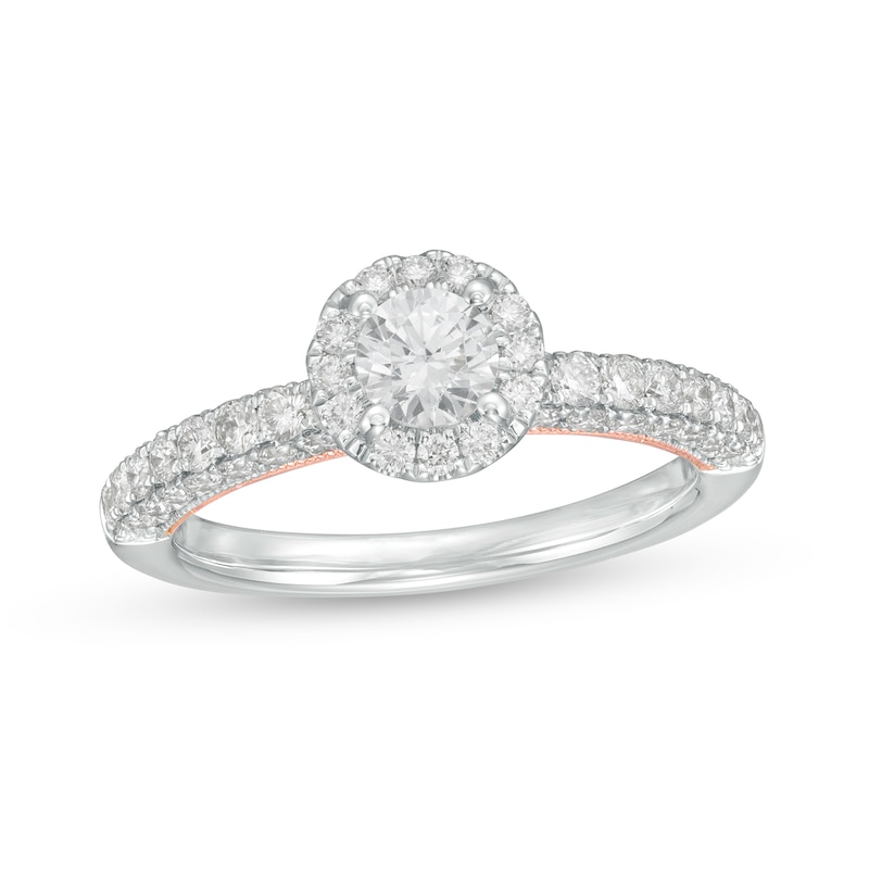 Main Image 1 of 1-1/4 CT. T.W. GIA-Graded Diamond Frame Vintage-Style Engagement Ring in 14K Two-Tone Gold (I/SI2)