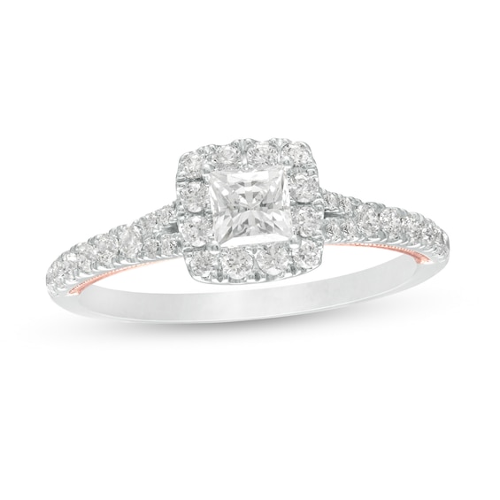 1 CT. T.w. GIA-Graded Princess-Cut Diamond Frame Engagement Ring in 14K Two-Tone Gold (I/Si2)